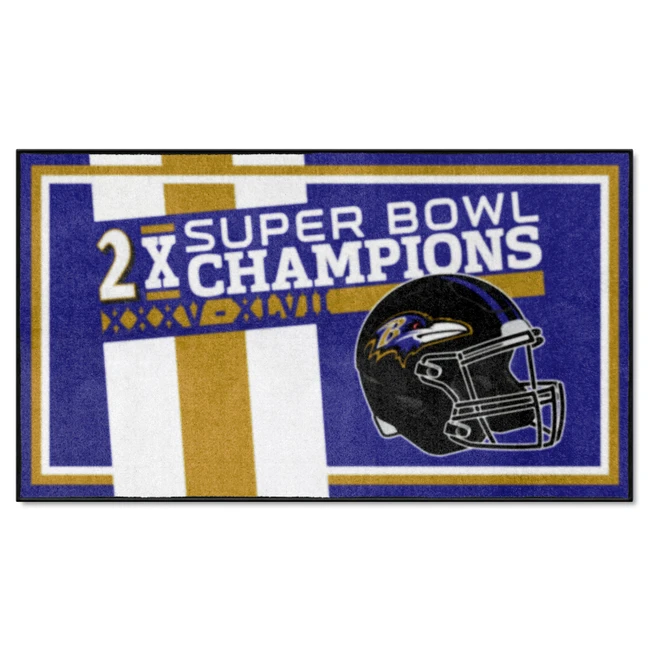 Baltimore Ravens Dynasty 3x5 Rug Ravens Helmet Logo 2x Purple
