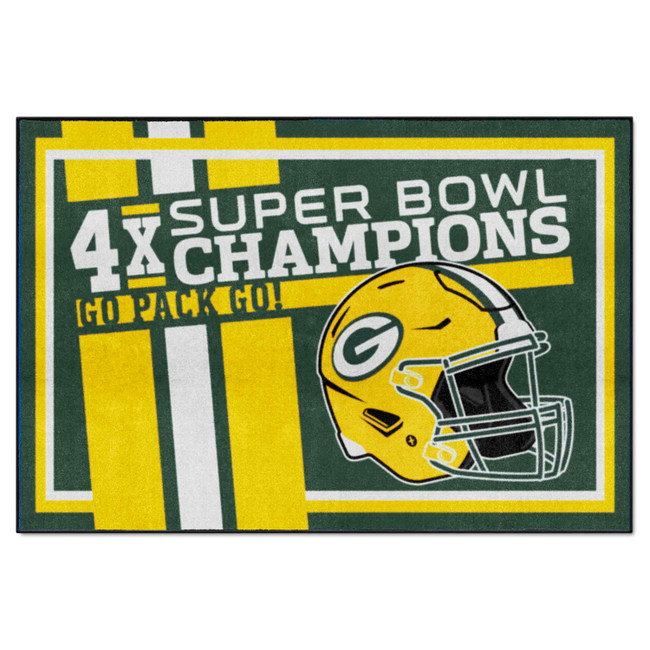 Green Bay Packers Dynasty 5x8 Rug Packers Helmet Logo 4x Green