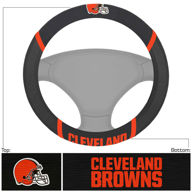 Cleveland Browns Steering Wheel Cover  "Browns Helmet" Logo & "Cleveland Browns" Wordmark Black