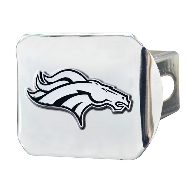 Denver Broncos Chrome Metal Hitch Cover with Chrome Metal 3D Emblem Bronco Head Primary Logo