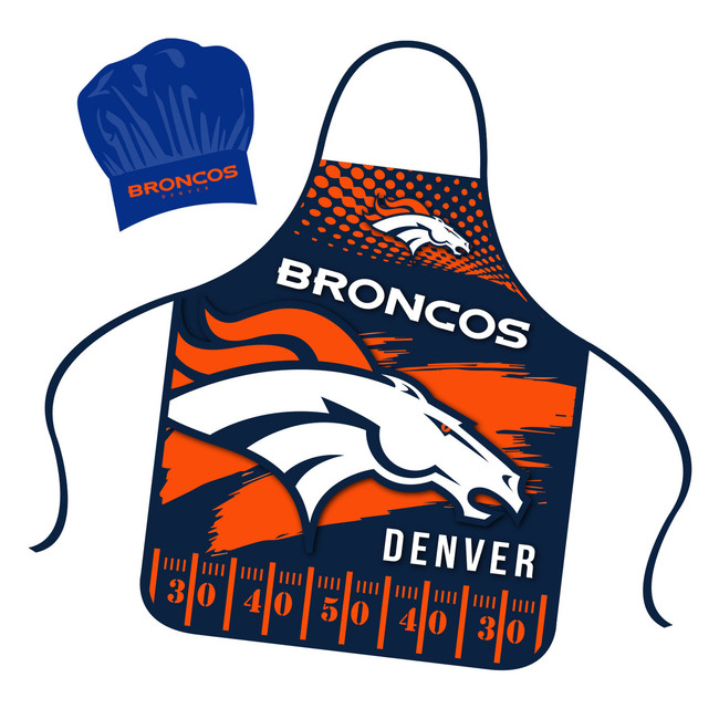 Denver Broncos Chef Hat and Apron Set Cooking Kitchen BBQ Fan Gear