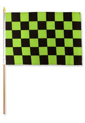 Green & Black Checkered 12x18in Stick Flag