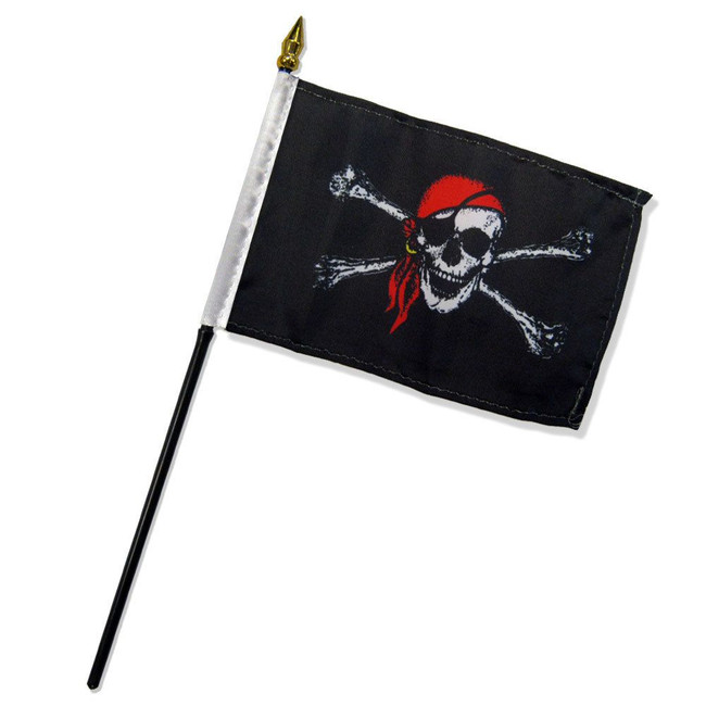 Red Bandana Jolly Roger 4x6in Stick Flag