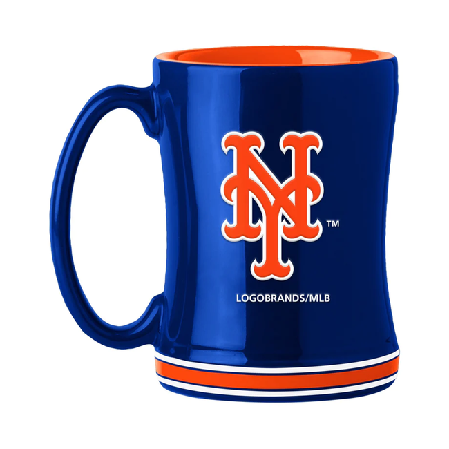 New York Mets Sculpted Relief Coffee Mug 14oz Team Color NFL Drinkware