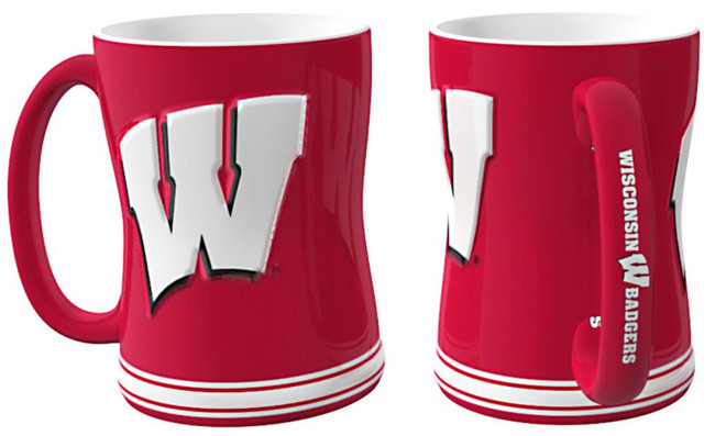 Wisconsin Badgers Sculpted Relief Coffee Mug 14oz Team Color NFL Drinkware