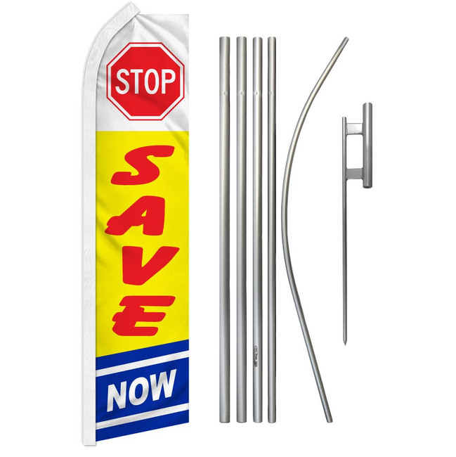 Stop Save Now Super Flag & Pole Kit