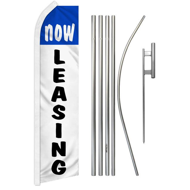Now Leasing (Blue & White) Super Flag & Pole Kit