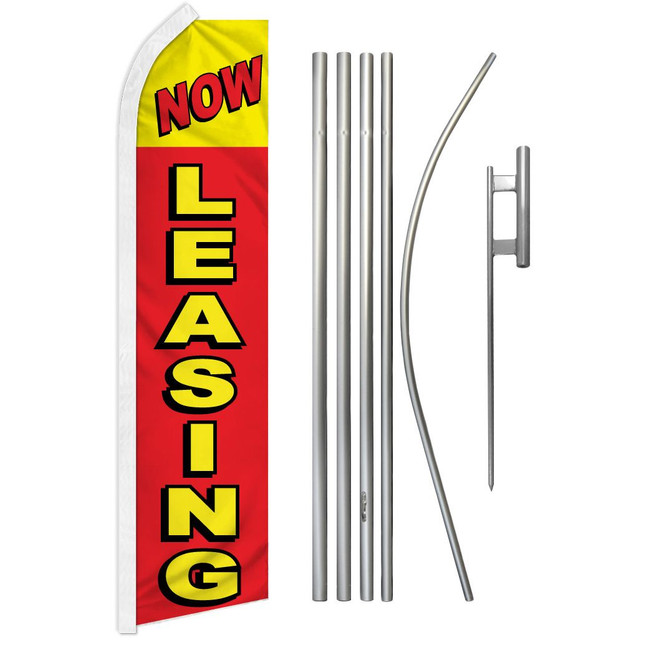 Now Leasing (Red & Yellow) Super Flag & Pole Kit