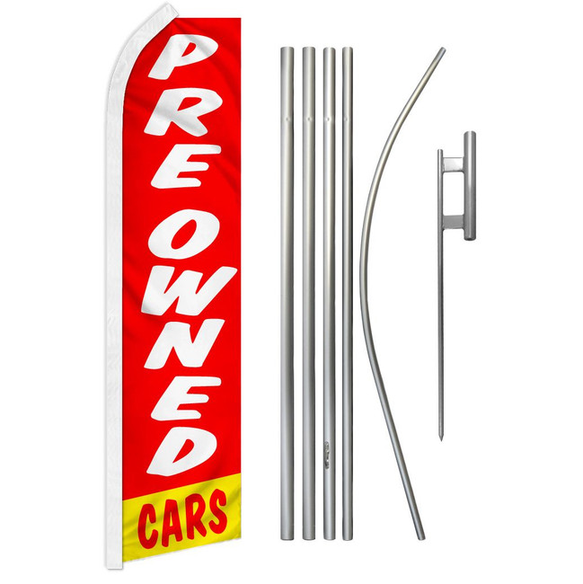 Preowned Cars (Red & White) Super Flag & Pole Kit