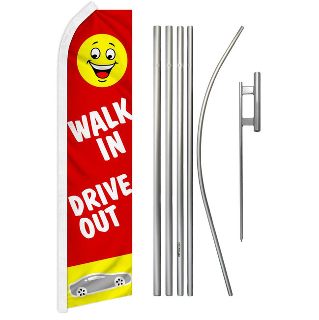 Walk In Drive Out (Red) Super Flag & Pole Kit