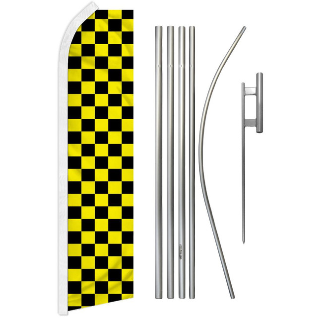 Yellow & Black Checkered Super Flag & Pole Kit