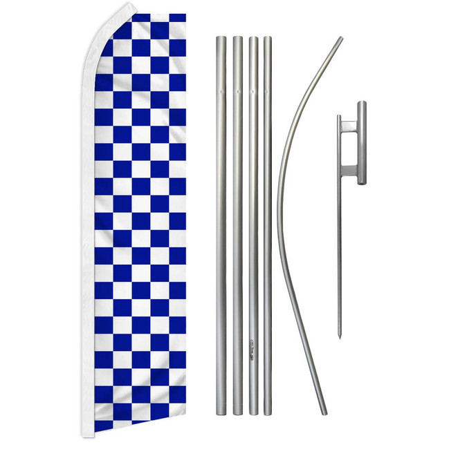 Blue & White Checkered Super Flag & Pole Kit
