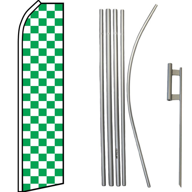 Green & White Checkered Super Flag & Pole Kit
