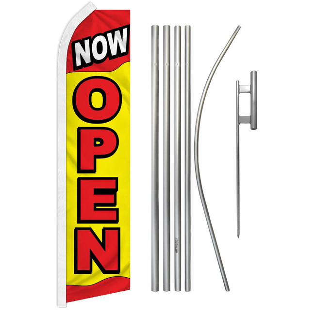 Now Open (Red & Yellow) Super Flag & Pole Kit