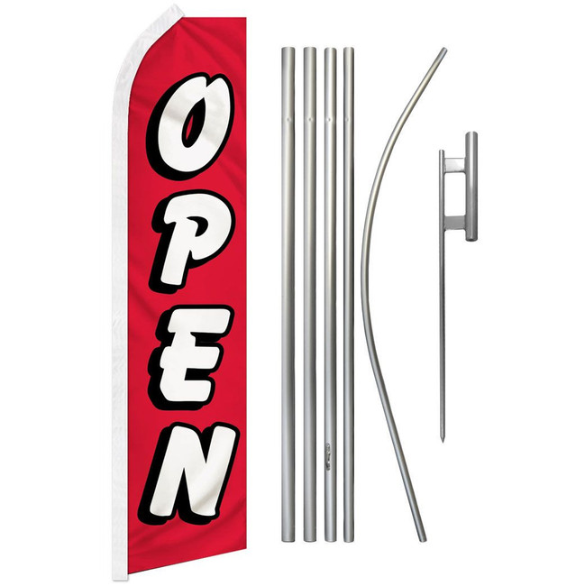 Open (Red & White) Super Flag & Pole Kit