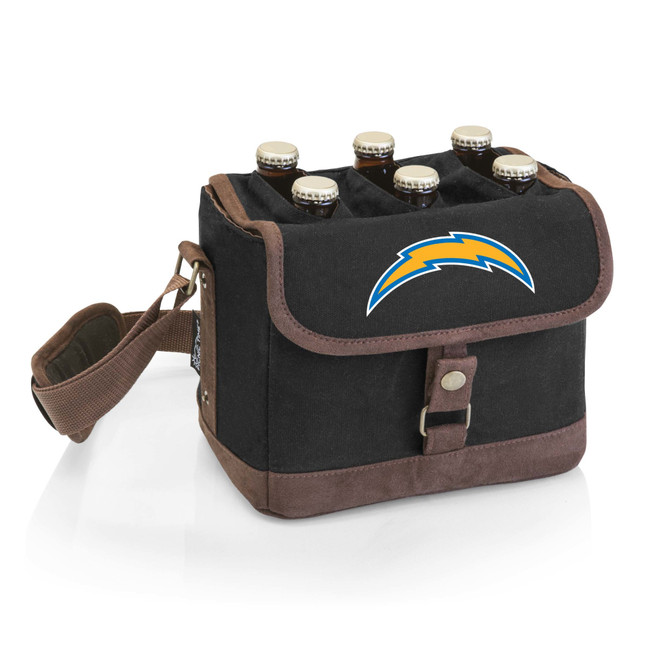 Los Angeles Chargers Beer Caddy Cooler Tote with Opener, (Black with Brown Accents)