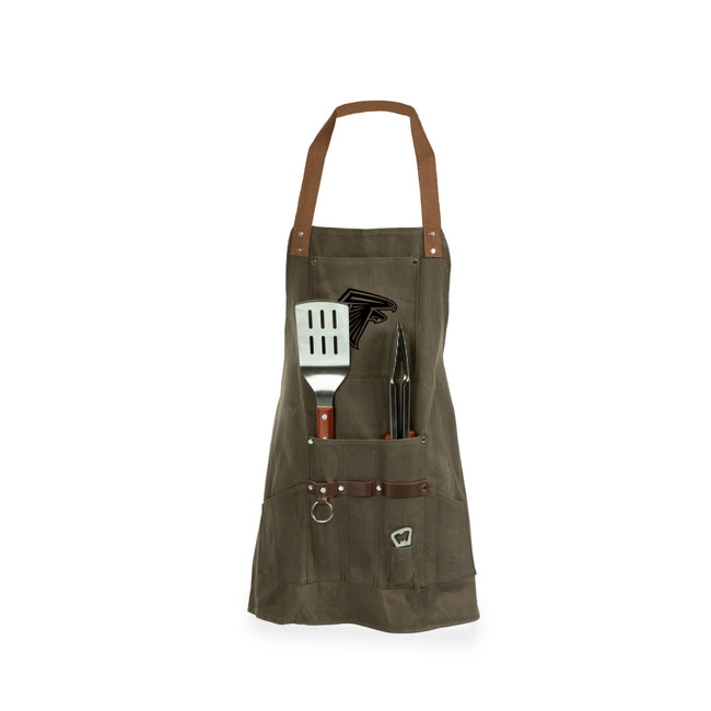 Atlanta Falcons BBQ Apron with Tools & Bottle Opener, (Khaki Green with Beige Accents)