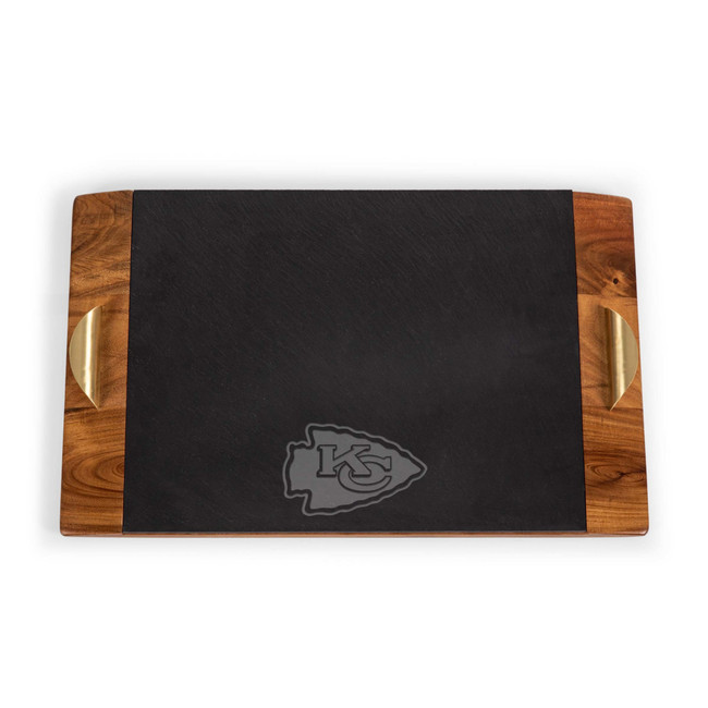 Kansas City Chiefs Covina Acacia and Slate Serving Tray, (Acacia Wood & Slate Black with Gold Accents)