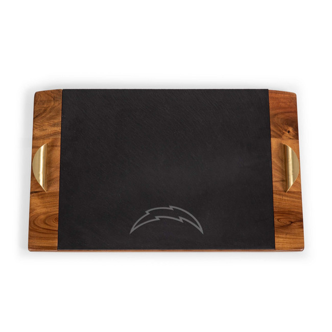 Los Angeles Chargers Covina Acacia and Slate Serving Tray, (Acacia Wood & Slate Black with Gold Accents)