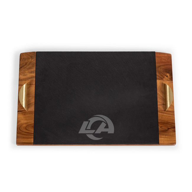 Los Angeles Rams Covina Acacia and Slate Serving Tray, (Acacia Wood & Slate Black with Gold Accents)