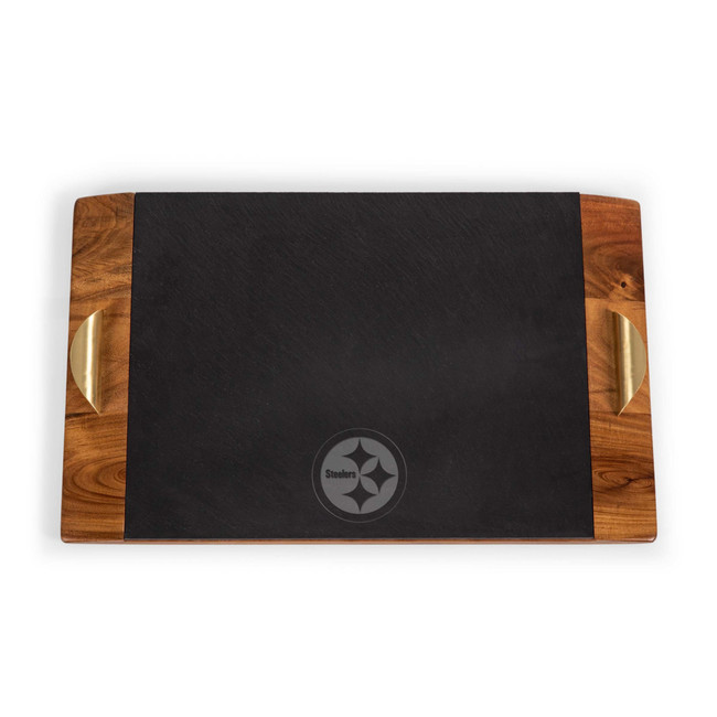 Pittsburgh Steelers Covina Acacia and Slate Serving Tray, (Acacia Wood & Slate Black with Gold Accents)