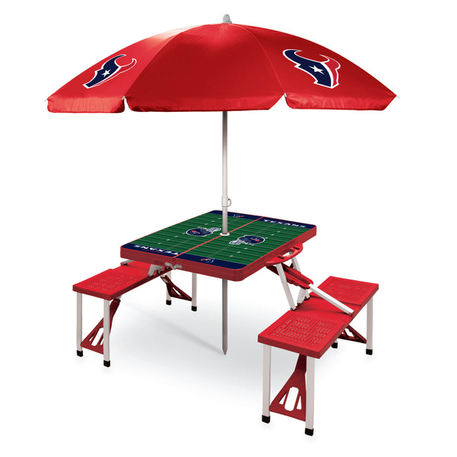 Houston Texans Picnic Table Portable Folding Table with Seats and Umbrella, (Red)
