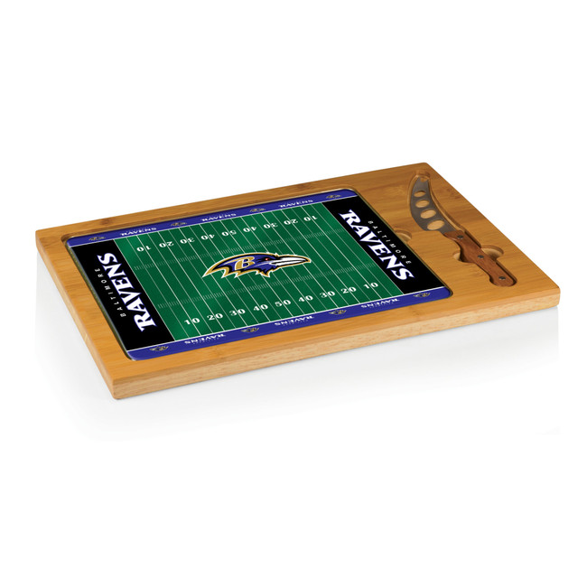 Baltimore Ravens Football Field Icon Glass Top Cutting Board & Knife Set, (Parawood & Bamboo)