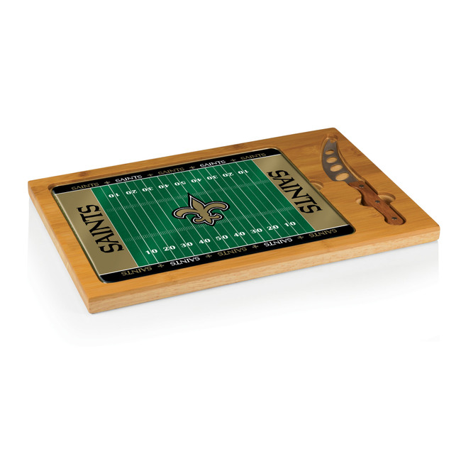 New Orleans Saints Football Field Icon Glass Top Cutting Board & Knife Set, (Parawood & Bamboo)