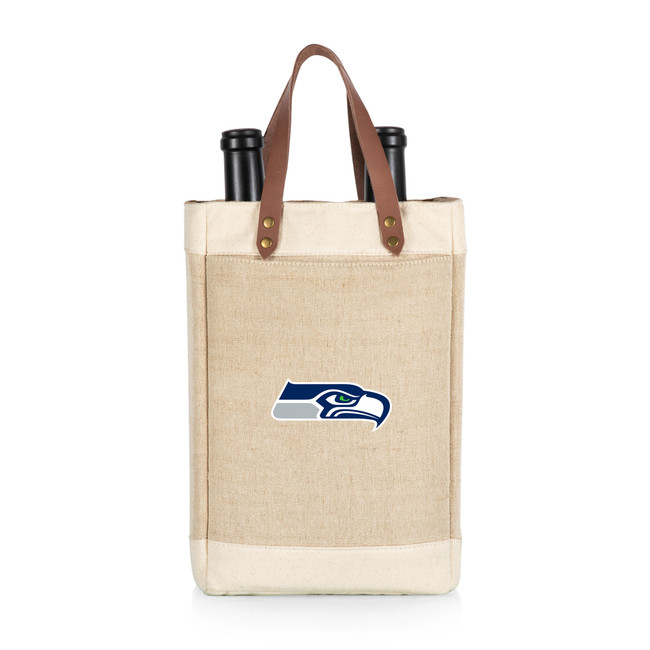 Seattle Seahawks Pinot Jute 2 Bottle Insulated Wine Bag, (Beige)