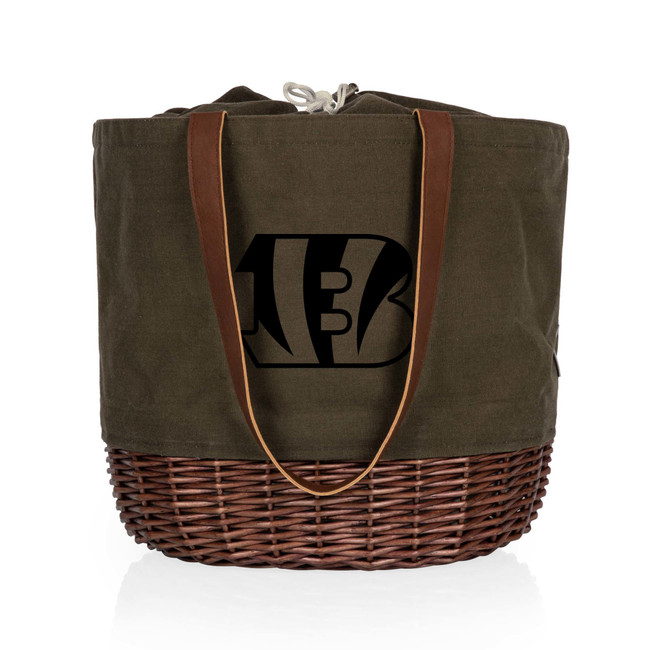 Cincinnati Bengals Coronado Canvas and Willow Basket Tote, (Khaki Green with Beige Accents)