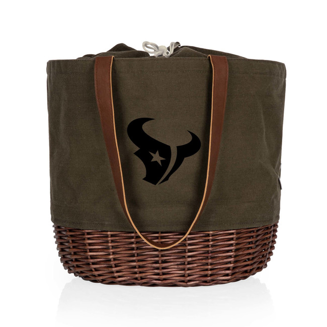 Houston Texans Coronado Canvas and Willow Basket Tote, (Khaki Green with Beige Accents)