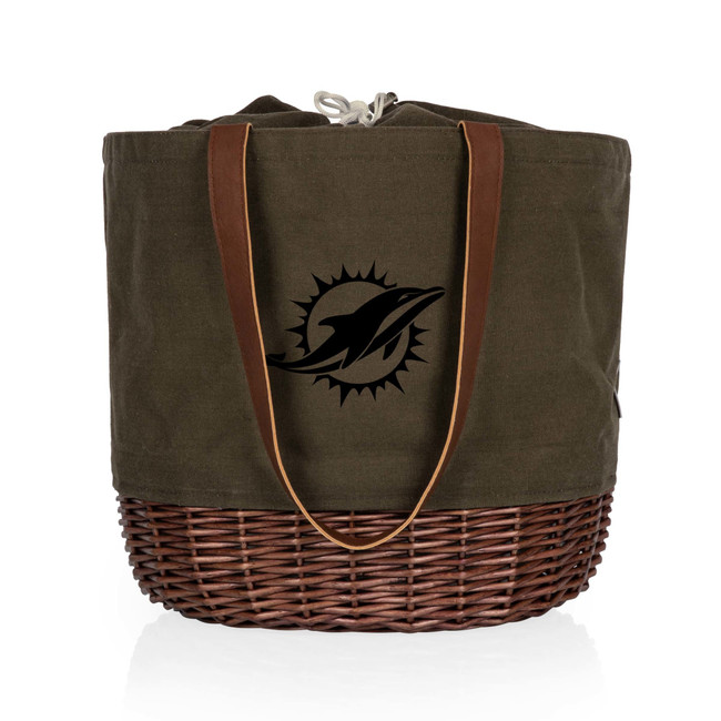 Miami Dolphins Coronado Canvas and Willow Basket Tote, (Khaki Green with Beige Accents)