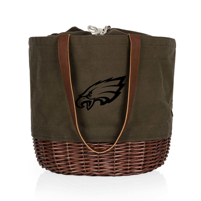 Philadelphia Eagles Coronado Canvas and Willow Basket Tote, (Khaki Green with Beige Accents)