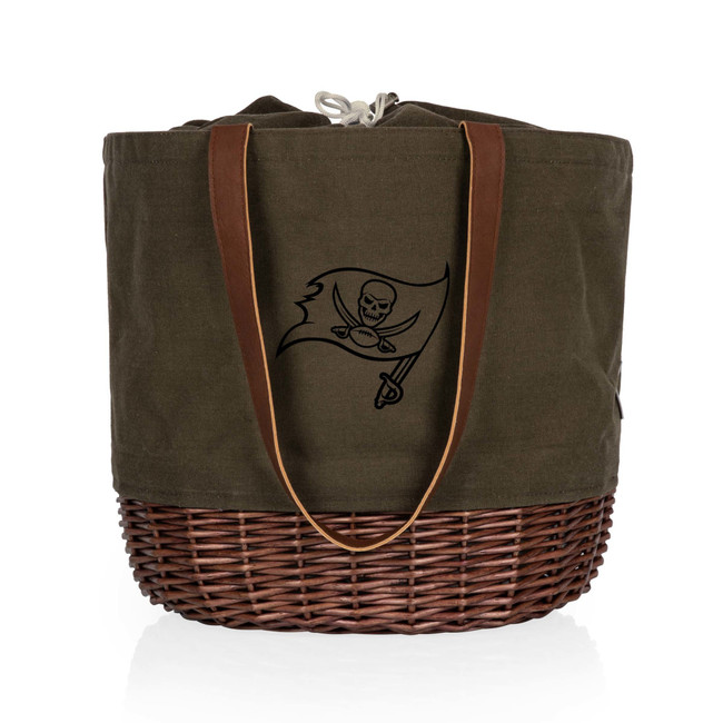 Tampa Bay Buccaneers Coronado Canvas and Willow Basket Tote, (Khaki Green with Beige Accents)