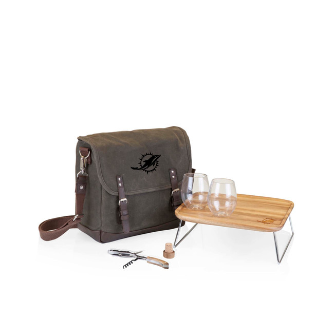 Miami Dolphins Adventure Wine Tote, (Khaki Green with Brown Accents)