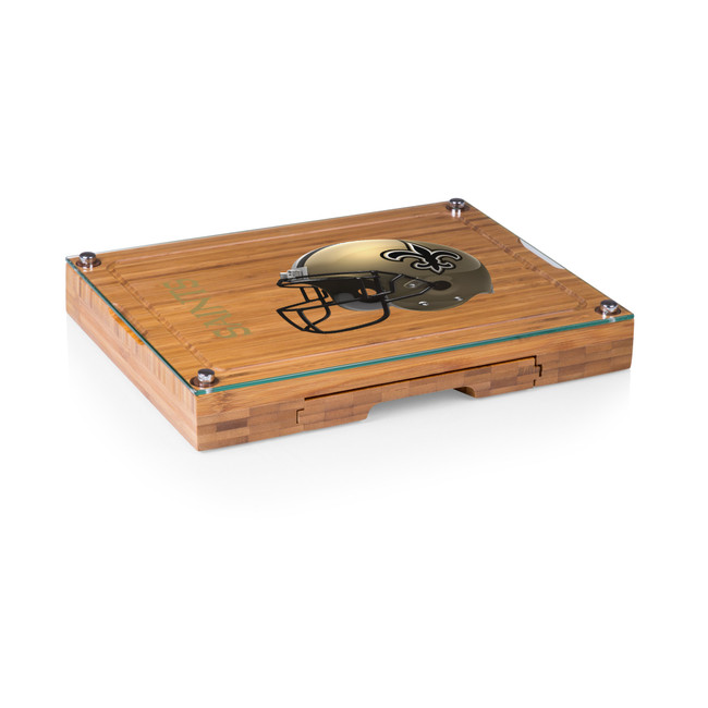 New Orleans Saints Concerto Glass Top Cheese Cutting Board & Tools Set, (Bamboo)