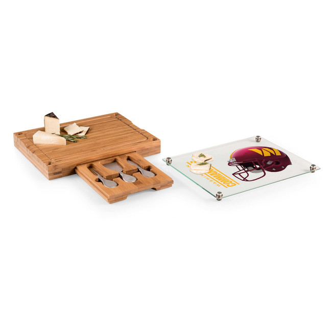 Washington Commanders Concerto Glass Top Cheese Cutting Board & Tools Set, (Bamboo)
