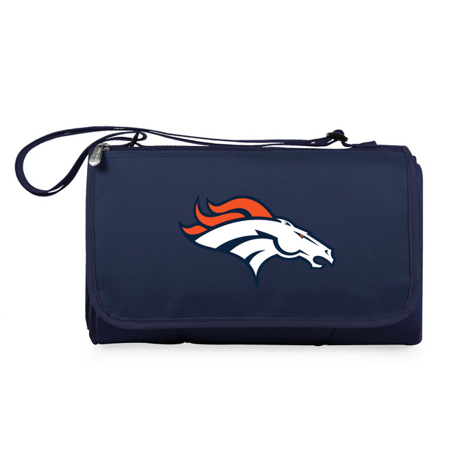 Denver Broncos Blanket Tote Outdoor Picnic Blanket, (Navy Blue with Black Flap)