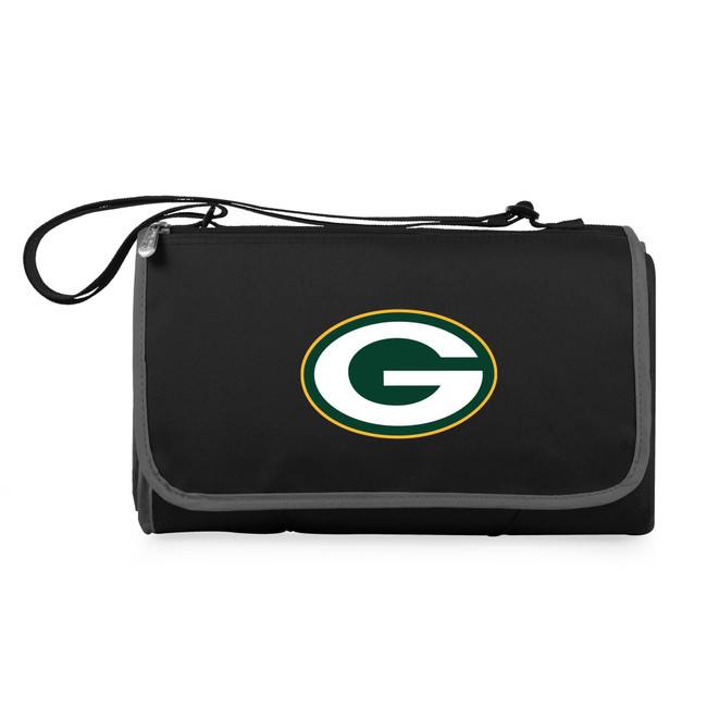 Green Bay Packers Blanket Tote Outdoor Picnic Blanket, (Black with Black Exterior)