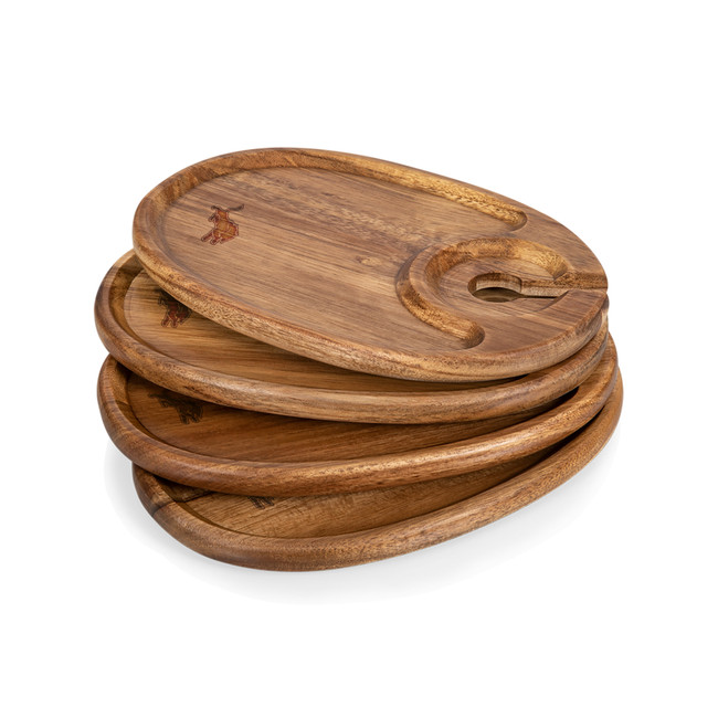 Detroit Lions Wine Appetizer Plate Set Of 4, (Acacia Wood)