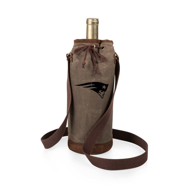 New England Patriots Waxed Canvas Wine Tote, (Khaki Green)