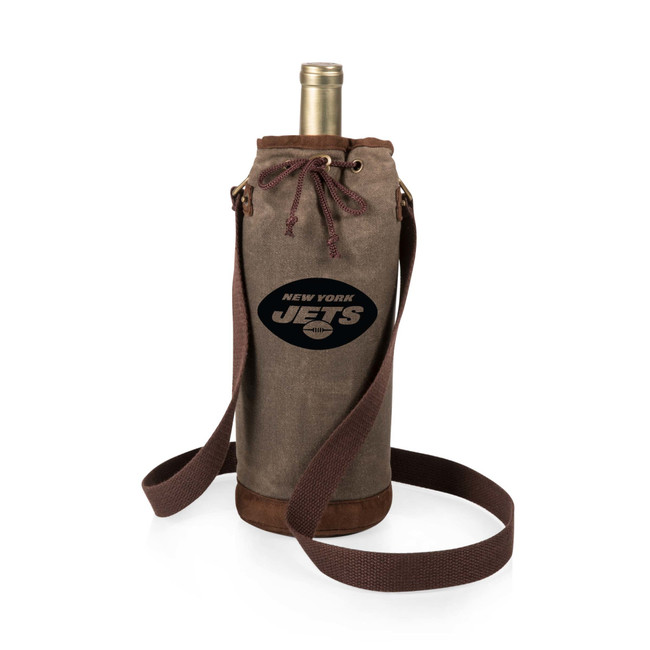New York Jets Waxed Canvas Wine Tote, (Khaki Green)