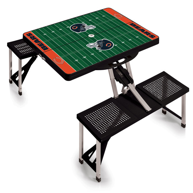 Chicago Bears Football Field Picnic Table Portable Folding Table with Seats, (Black)