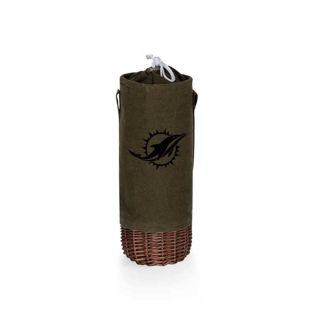 Miami Dolphins Malbec Insulated Canvas and Willow Wine Bottle Basket, (Khaki Green with Beige Accents)