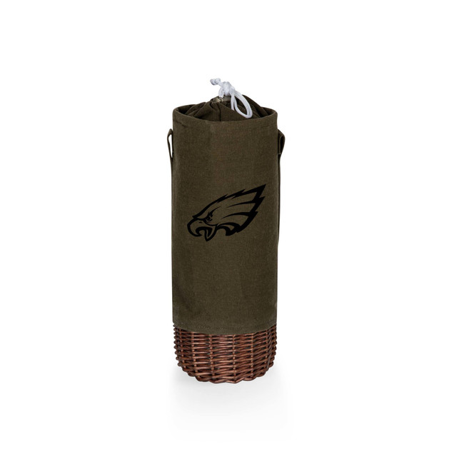 Philadelphia Eagles Malbec Insulated Canvas and Willow Wine Bottle Basket, (Khaki Green with Beige Accents)