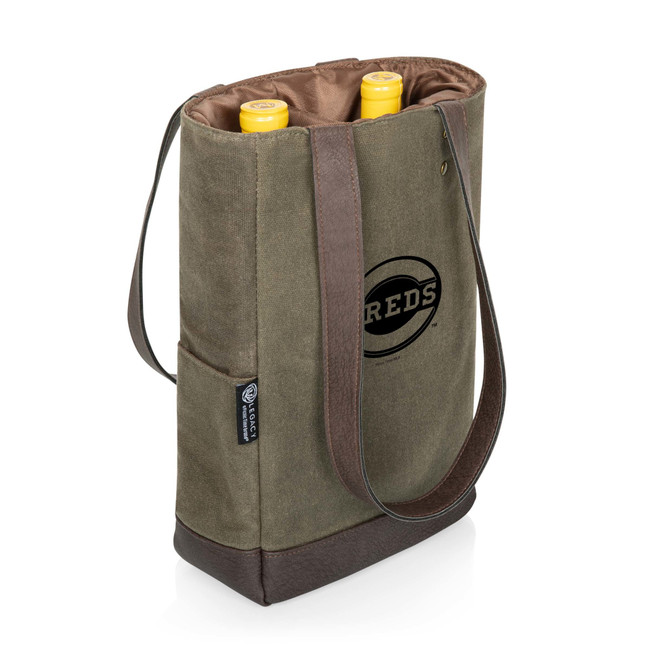 Cincinnati Reds 2 Bottle Insulated Wine Cooler Bag (Khaki Green with Beige Accents)