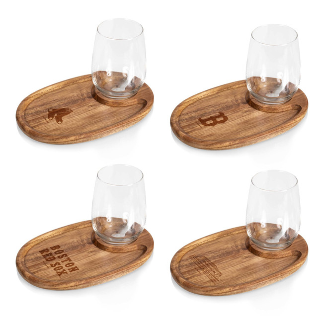 Boston Red Sox Wine Appetizer Plate Set Of 4 (Acacia Wood)