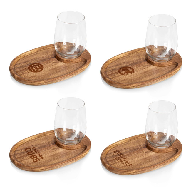 Chicago Cubs Wine Appetizer Plate Set Of 4 (Acacia Wood)