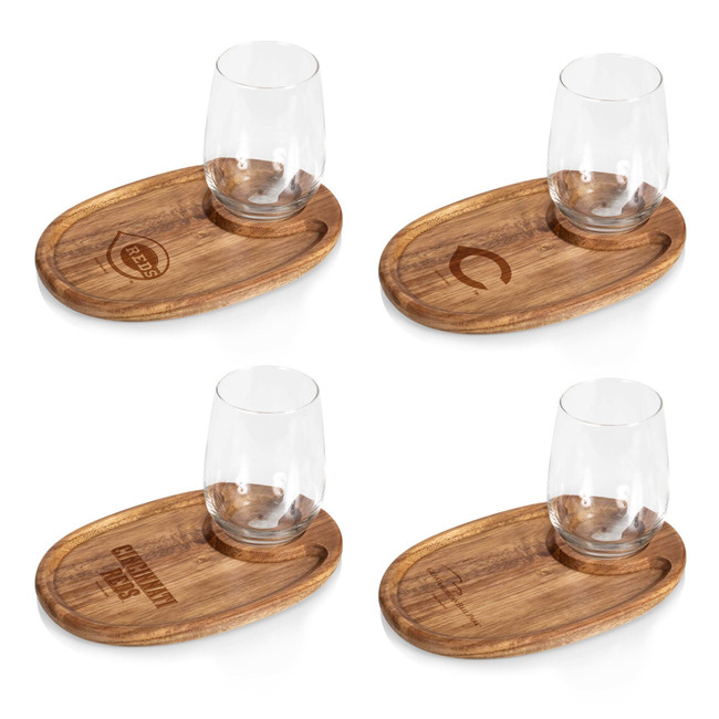 Cincinnati Reds Wine Appetizer Plate Set Of 4 (Acacia Wood)