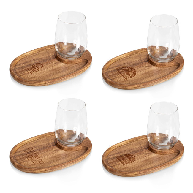 Colorado Rockies Wine Appetizer Plate Set Of 4 (Acacia Wood)